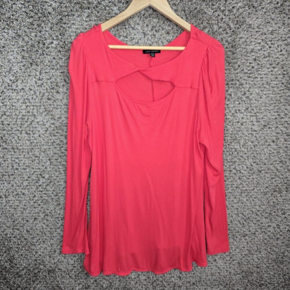 Lane Bryant Top Womens Plus 18/20 Pink Ribbed Knit Cutout Chest Casual Ladies